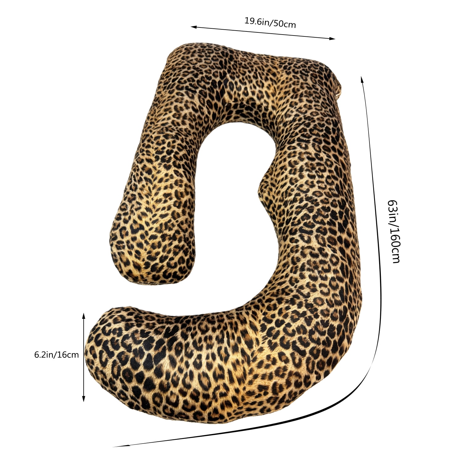 J-Shaped Maternity Pillow 65"x16"x8" - Full Body Support for Back, Hip & Belly, Leopard Heart Print
