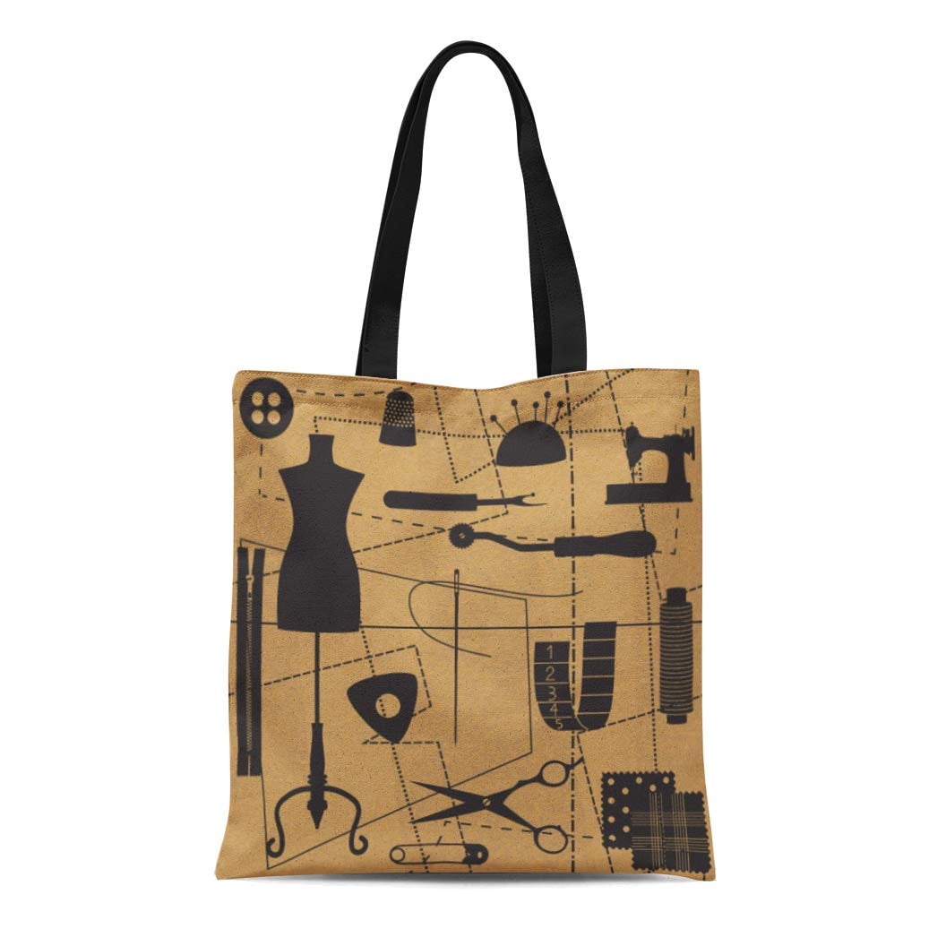 HATIART Canvas Bag Resuable Tote Grocery Shopping Bags Craft Sewing Related Symbols with Tailor Mannequin Material Vintage Needlework Tote Bag Walmart