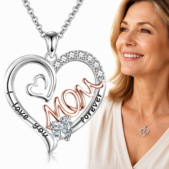 Mothers Necklace Gifts for Mom from Daughter Son, I Love You Mom Necklace Heart Pendant Rhinestone Jewelry with Box Birthday Mothers Day Gifts for Women