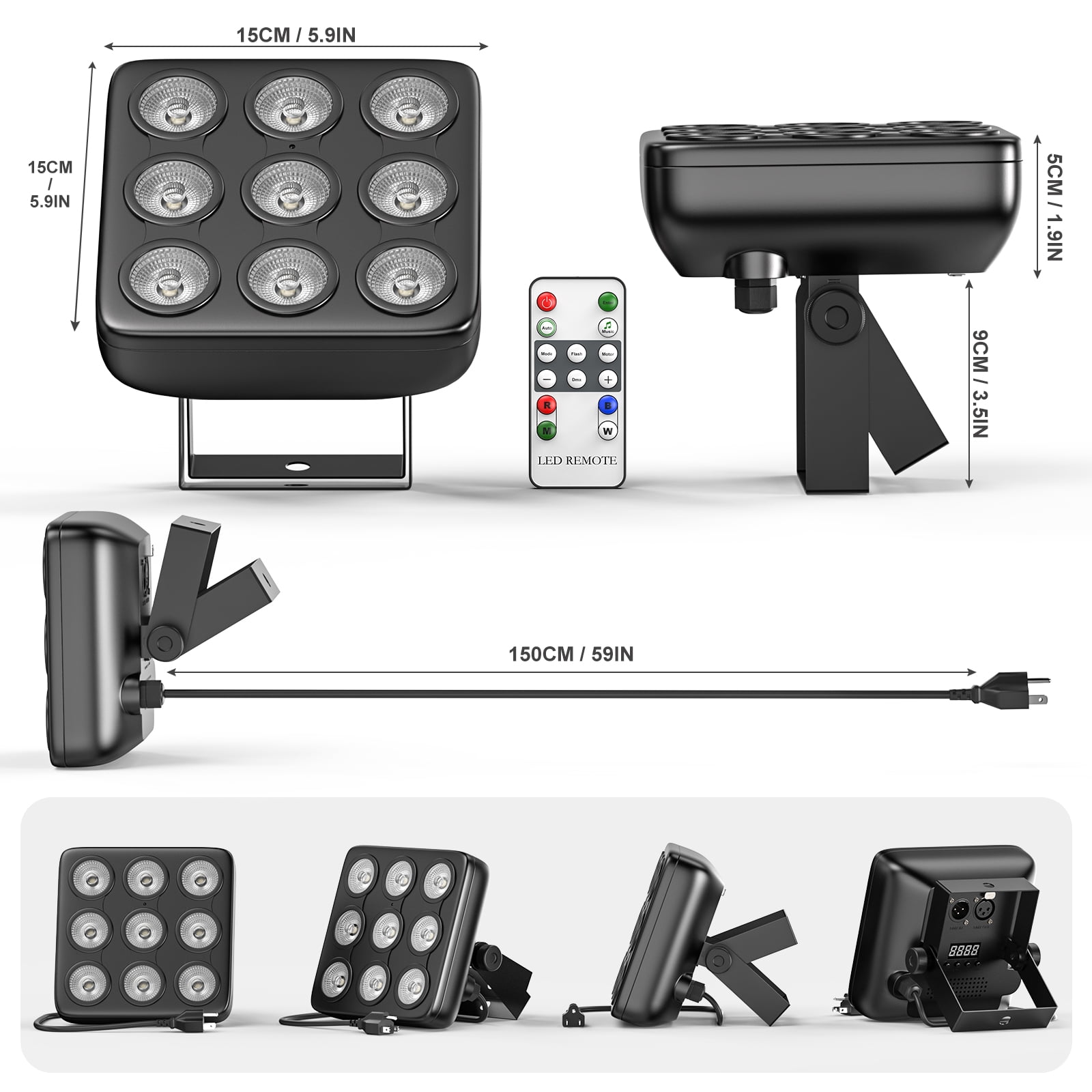 4-Pack Par Lights,RGBW 9PCS LEDs Square DJ Light Stage Effect Lighting with Remote Controller 8CH DMX512 for Party KTV