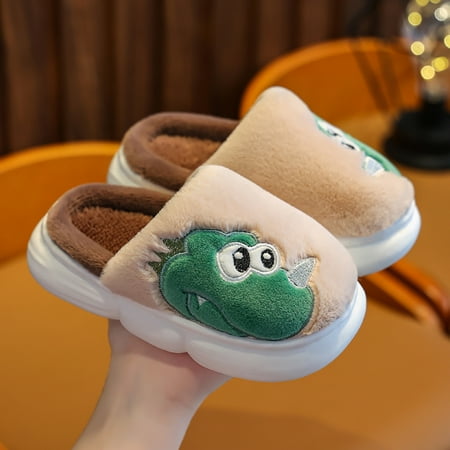 

Dyfzdhu Children Cotton Slippers Boys Girls Autumn Winter Warm Wool Slippers Small Medium Children Cartoon Dinosaur Slippers