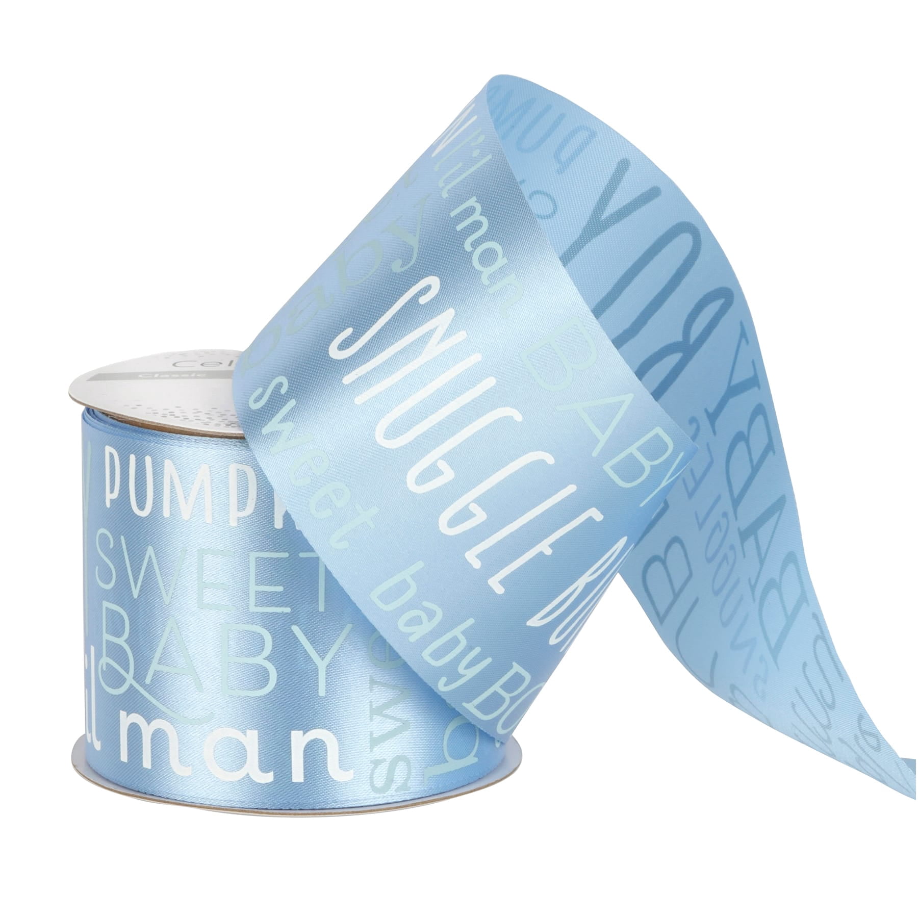 2.5" x 5yd. It's a Boy Satin Ribbon by Celebrate It – Blue - Non-Wired with Woven Selvedge - Polyester – Ideal for Baby Showers - Gift Wrapping & Decor - 12 Pack