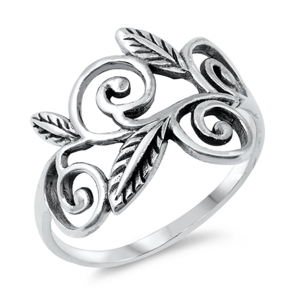 Woodland Leaf Vine Filigree Swirl Ring .925 Sterling Silver Band Jewelry Female Male Unisex Size 8