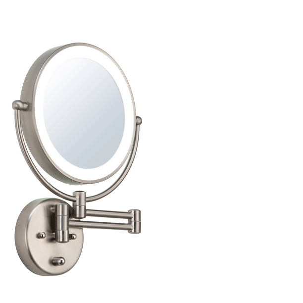 9 Inch Nickel Shaving Mirror 8x, Magnifying Makeup Mirror With Led Light
