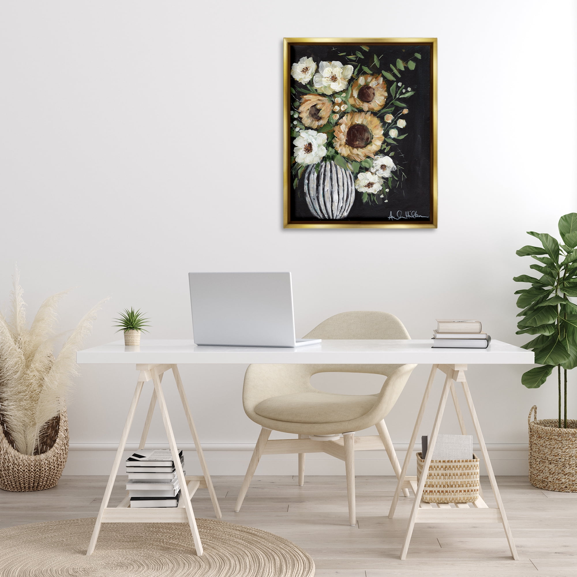 Stupell Industries Full Country Bouquet Botanical & Floral Painting Gold Floater Framed Art Print Wall Art, 25 x 31