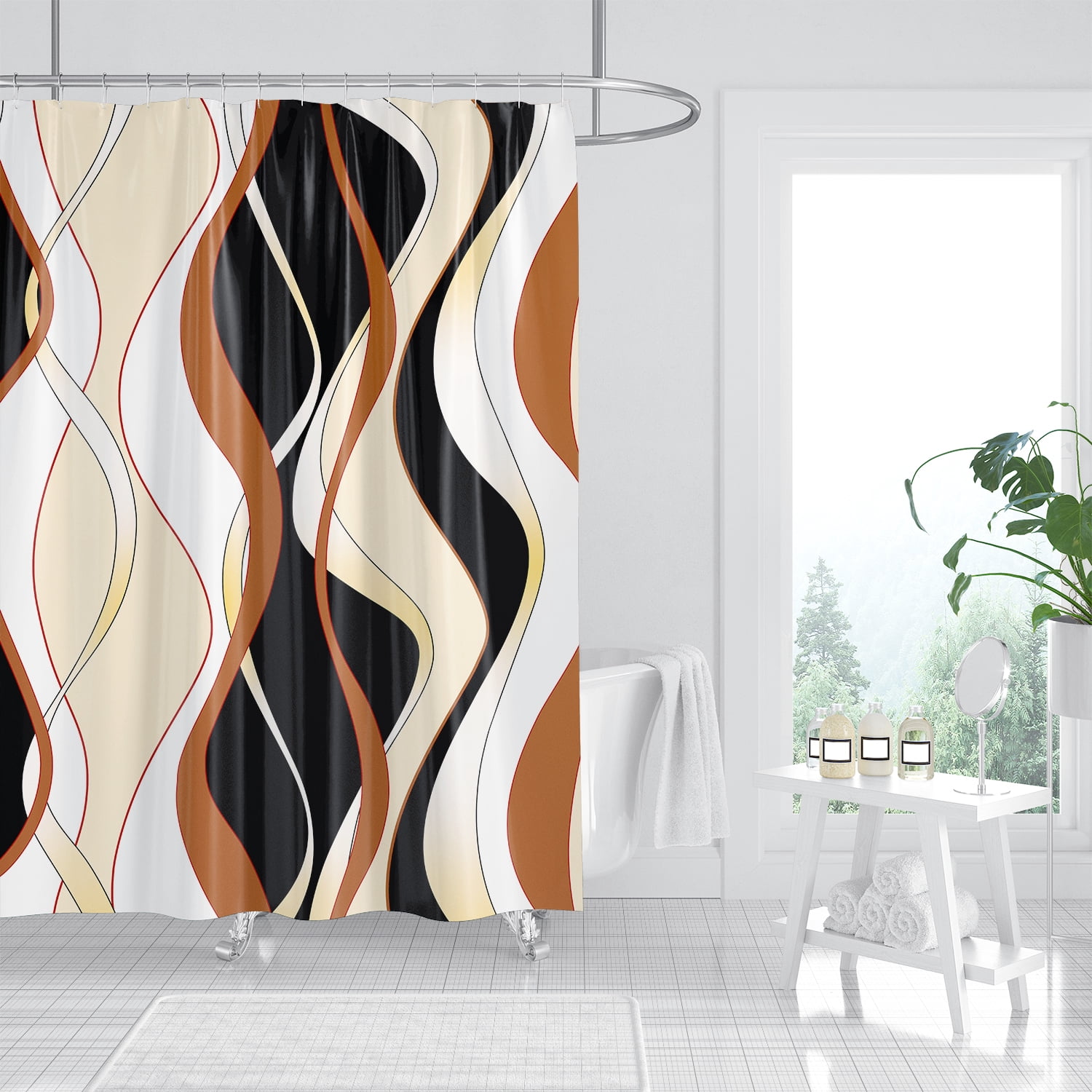 4 Pcs Grey and Yellow Striped Shower Curtain Set Grey and White Bathroom Sets with Shower Curtain and Rugs Modern Home Bathroom Decor Shower Curtains with Rugs and Toilet Lid Cover