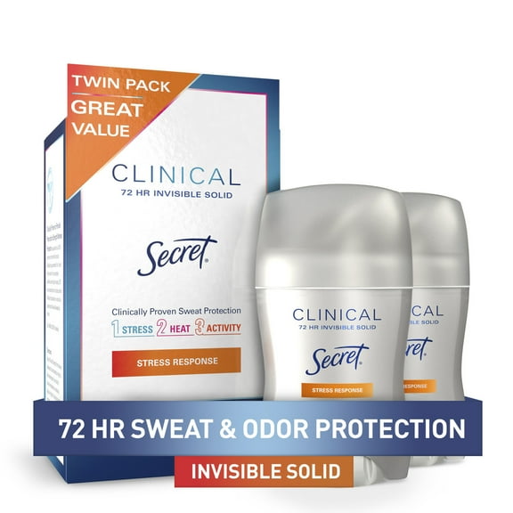 Secret Clinical Invisible Solid Antiperspirant and Deodorant, Stress Response, 1.6 oz (2 Pack)