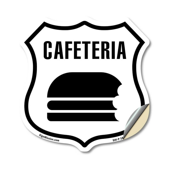Cafeteria 18 inch X 18 inch Shield Shaped Heavy Duty 3.2 mil Vinyl Decal Weather Resistant Made in the USA