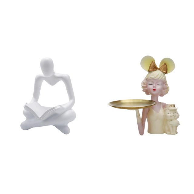 Juego de figuras de pensador abstracto con estatua de niña, bandeja para guardar llaves, escultura decorativa de resina, adecuada para estante de ofic