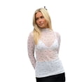 thumbnail image 1 of Camiseta de manga larga transparente para mujer, cuello alto, estampado de corazón, corte ajustado, estilo casual y urbano., 1 of 7