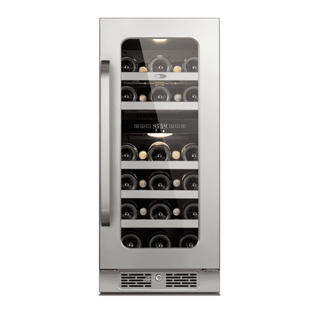 Whynter 15 Inch Wine Fridge Cooler - Dual Zone 29 Bottles Wine Fridge with Glass Door, Small Wine Refrigerator with 3 LED Light Built-in for Home Bar Kitchen