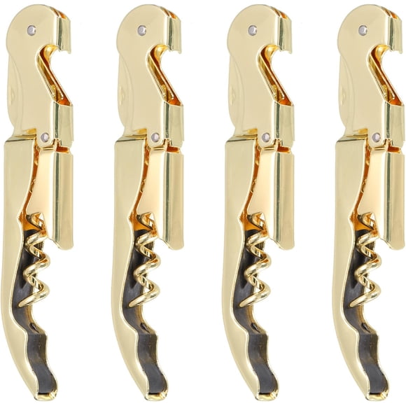 4Pcs 5" Wine Openers Waiter Corkscrew Professional Red Wine Bottle Opener Double Hinged with Foil Cutter for Servers Bartender, Gold
