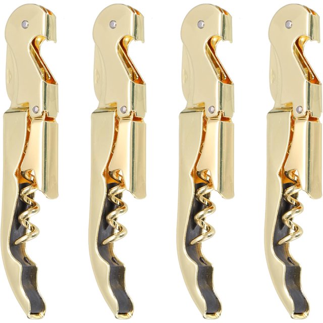4Pcs 5" Wine Openers Waiter Corkscrew Professional Red Wine Bottle Opener Double Hinged with Foil Cutter for Servers Bartender, Gold