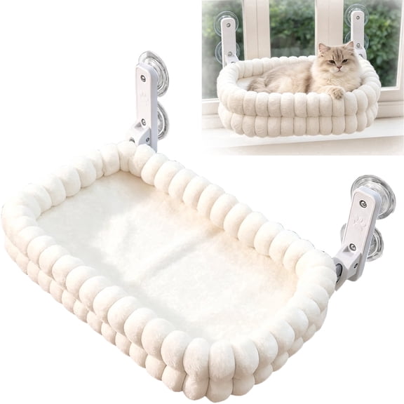 Foldable Cat Window Perch and Hammock with Reversible Cushion,Sturdy Window Cat Bed for Indoor Cats,Holds 40lbs,White Perch for Inside Windows.