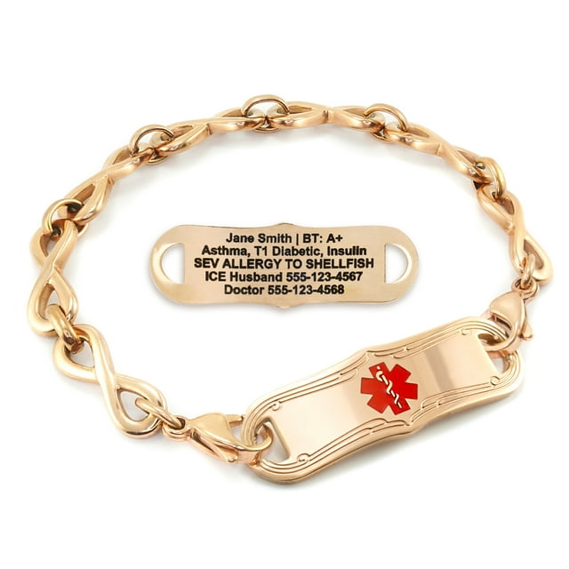 MedicEngraved Rose Gold Stainless Steel Custom Medical Alert Bracelet - 6mm Infinity Link