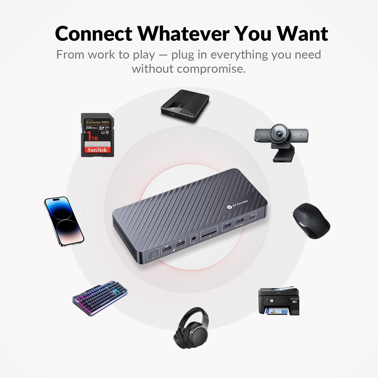 AV Access Docking Station 3 Monitors, 8K@30Hz Single Display, Triple 4K Display (2DP/1HDMI), USB-C Dock with 100W Laptop Charging, 10Gbps USB-C/A, Ethernet, Audio, SD, for MacBook/Chrome/Dell/HP