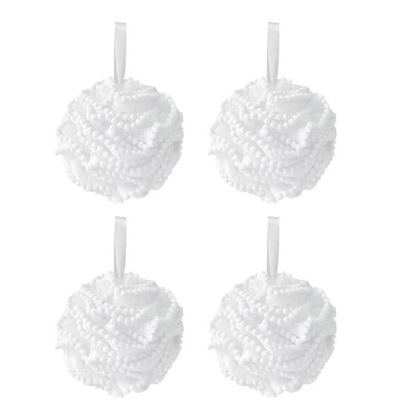 4pcs exfoliating family woven loofah shower sponge bag net brush bathtub puff scrub ball face body bedpan rich foam,white