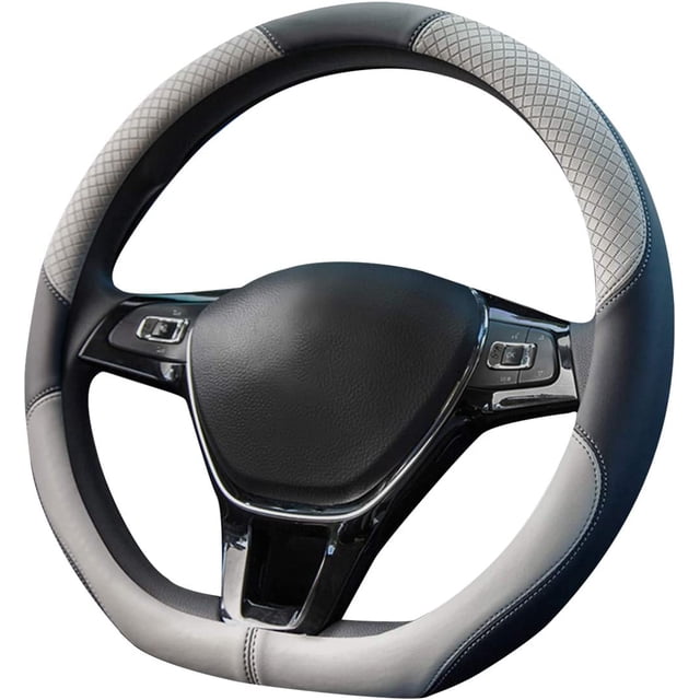 Funda deportiva para volante de coche en forma de D, de microfibra transpirable y piel sintética, antideslizante y protectora para el tipo D, 38 cm (15") de diámetro (gris)