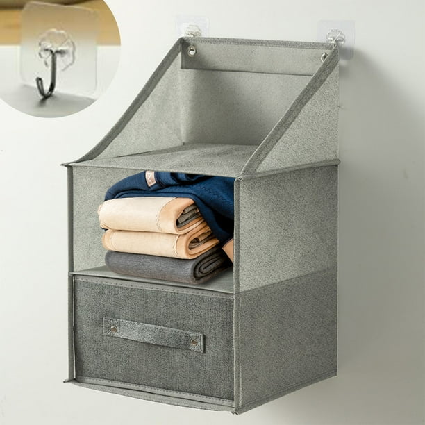 Organizador de armario colgante de tela con cajones, gris, plegable, de pared, ahorra espacio, multicompartimento para ropa | Solución de almacenamiento para habitaciones pequeñas | Incluye ganchos