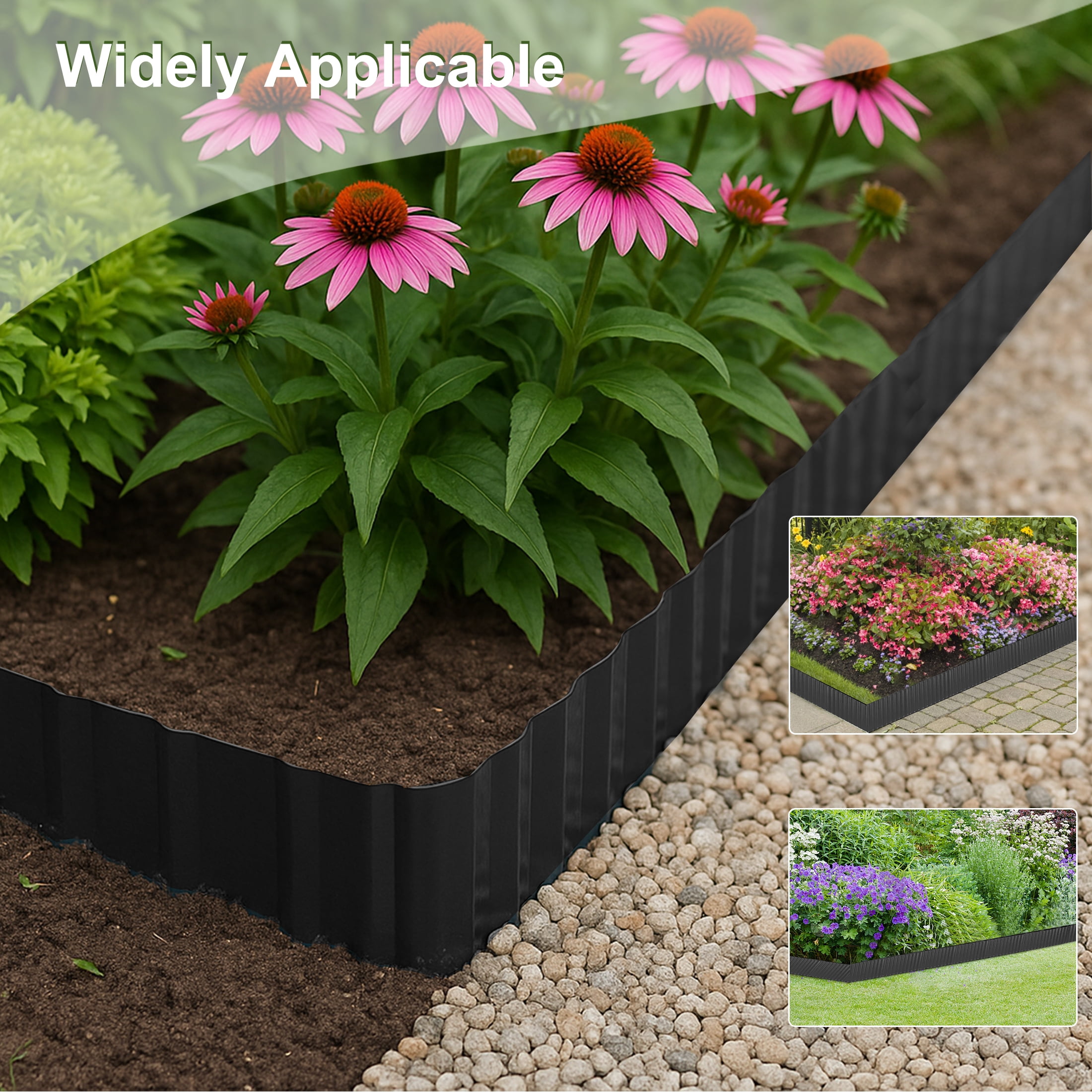 4W Galvanized Steel Landscape Edging Strip, Corrugated Garden Border, 6 in x 20 ft, Khaki Gray, for Flower Beds and Lawns