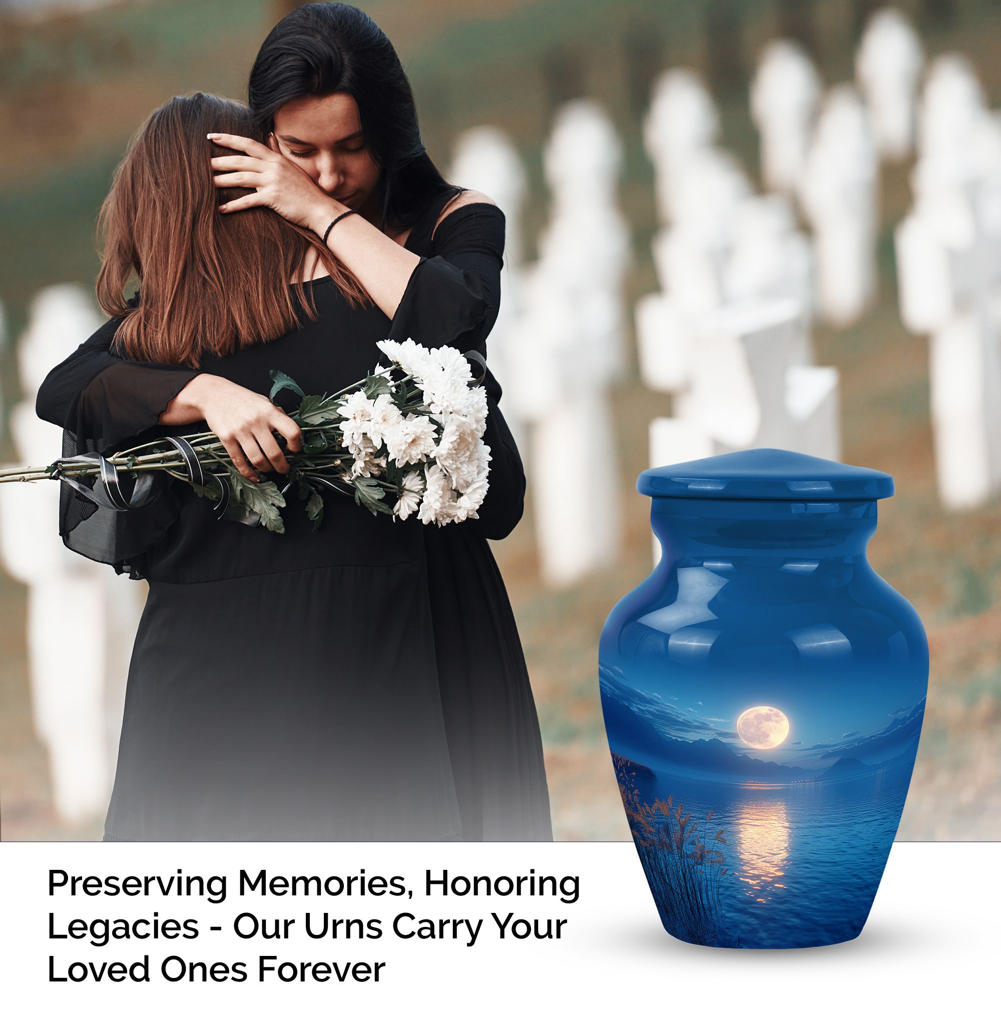 Tranquil Moonlight Serenade by the Mountain Lak - Petite Cremation Urn for Men - Small Burial Keepsake for Human Ashes - Classic Urn - Memorial Gifts - 3 Inch, Set Of 2