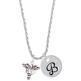 thumbnail image 1 of Delight Jewelry Silvertone SLP Caduceus - Silvertone Script Initial Disc - B - Charm Necklace, 20"+3", 1 of 4
