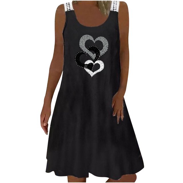 Moda mujer casual sexy cuello redondo impresión encaje sin mangas mini vestido Fridja hj452