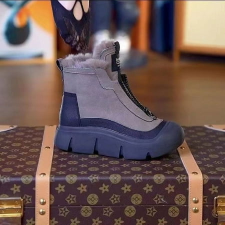 

Women s thick-soled front zipper frayed snow boots Winter fashionable comfortable casual warm cotton boots