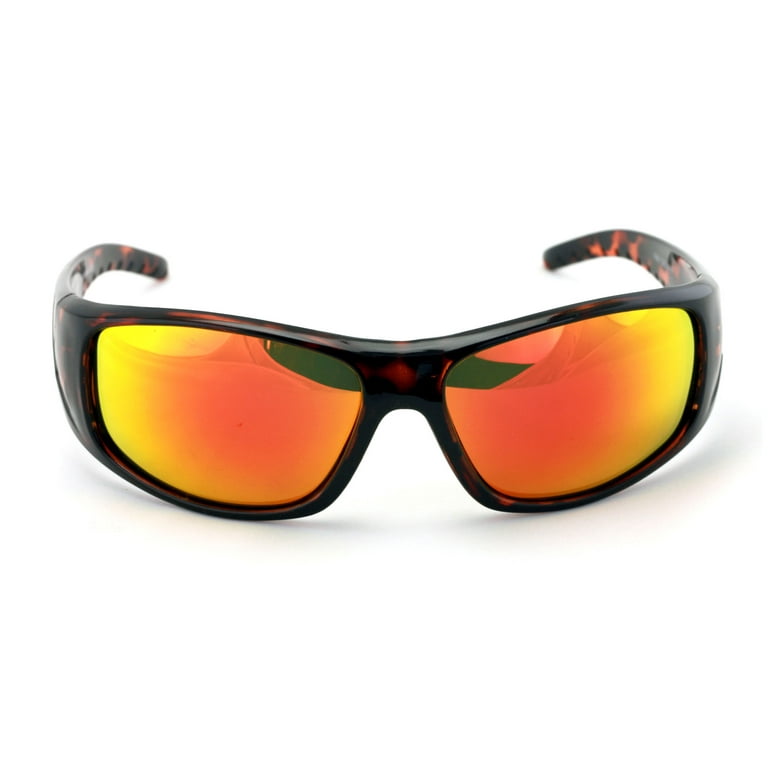 V.W.E. Polycarbonate Polarized Fishing Riding Biker Sunglasses for Men Women - Wrap Around Shielded Shade - Orange Mirror - Taiwan, adult Unisex, Size