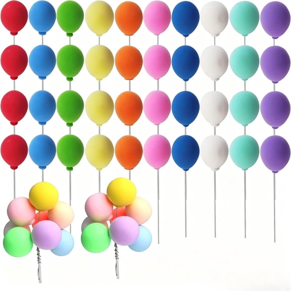 40Pcs Mini Multicolor Balloon Cake Toppers, Round Clay Balloon Cupcake Picks for Birthday Wedding Baby Shower Party Cake Decorations