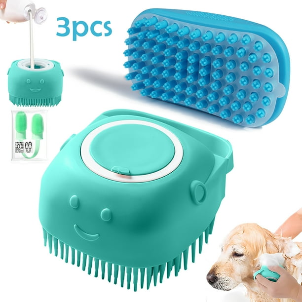 TRANSFREE 3Pack Dog Bath Brush Toothbrush Soft Silicone Pet Shampoo Massage Dispenser Grooming