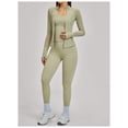 thumbnail image 3 of PISONIC 3 Piece Workout Sets for Women, Zipper Long Sleeve Jacket, Tank Top and High Waist Leggings Yoga Gym Sets, 3 of 7