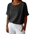 thumbnail image 2 of Womens Summer Tops Crew Neck Cotton Top Medium Sleeve T Shirt Loose Pullover, 2 of 6