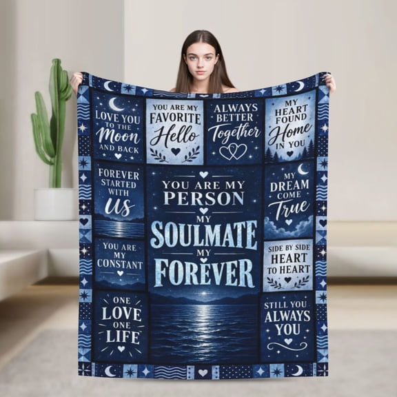 Love Blanket Soulmate Romantic Heart Flannel Throw Blanket Gift for Wife Husband Partner 50x40 in