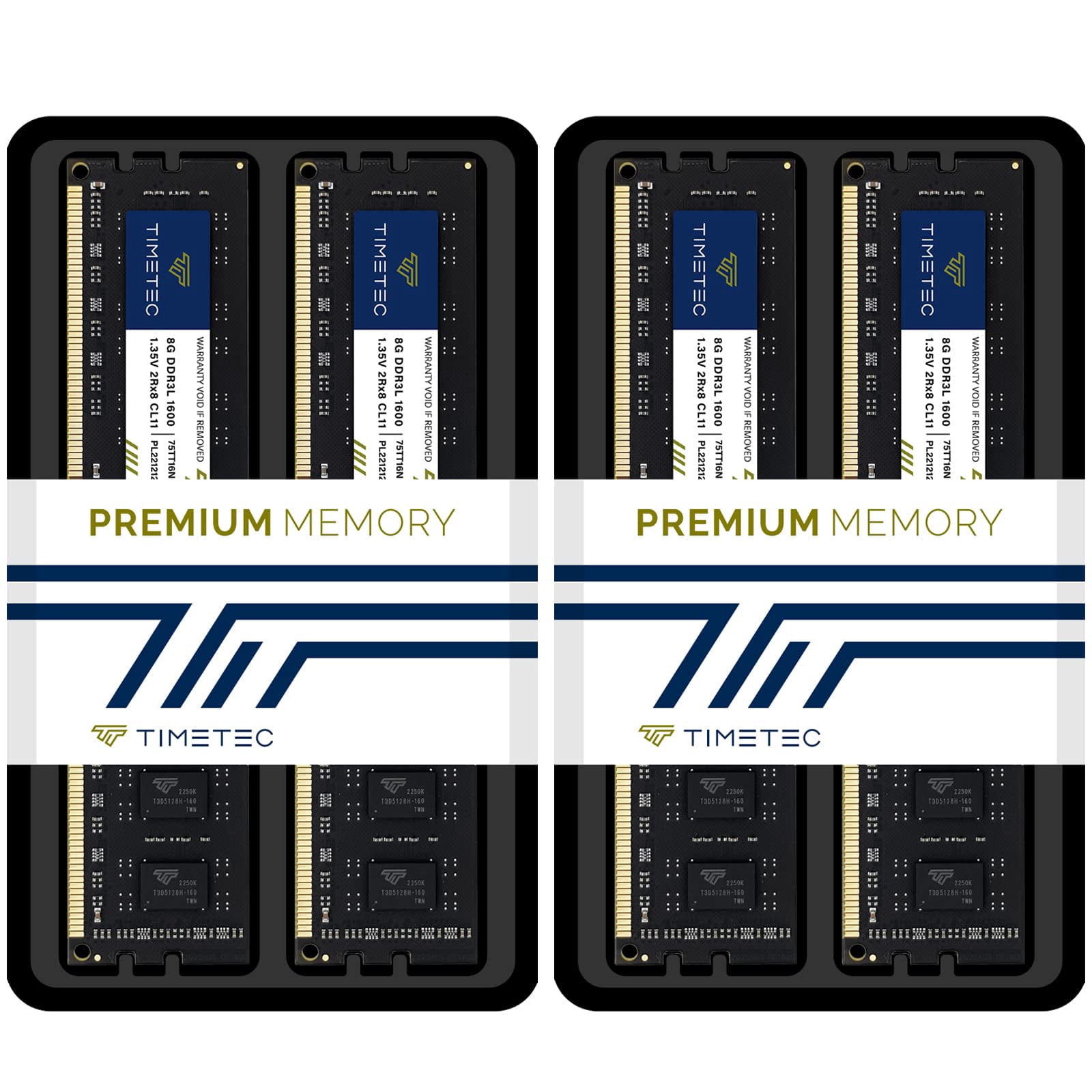 Timetec 32GB Kit (4x8GB) DDR3L 1600MHz PC3L-12800 Desktop RAM Memory, 240-Pin UDIMM, Non-ECC Unbuffered, 1.35V/1.5V CL11, Dual Rank 2Rx8