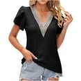 thumbnail image 2 of Njoeus Women's Summer Lace V-Neck Eyelet Tunic Tops Short Sleeve Tee Shirts Loose Casual Dressy Blouses S-XXL, 2 of 5