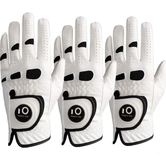 Golf Gloves Men Left Hand Right with Ball Marker Pu Leather Weathersof Value 3 Pack, Rain Grip Golf Glove Mens Wear Resistant Durable Thumb Palm Patch Flexible Comfortable for Perfect Swing