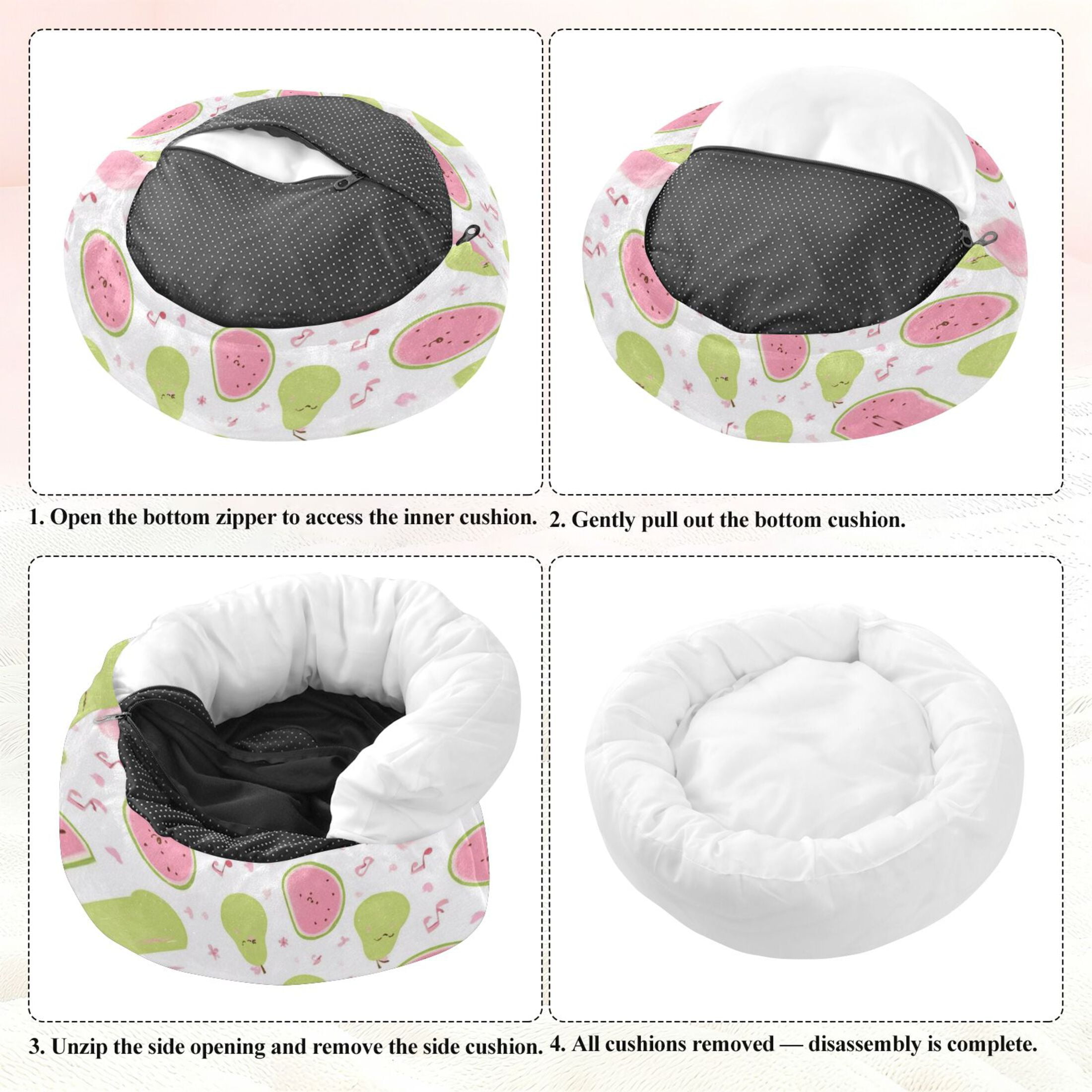 Iauyy Pet Couch Donut Cat Bed for Indoor Cats/Small Dogs Washable & Machine with Non-slip Bottom Calming Cat Furniture, Green Pear Pattern (M)