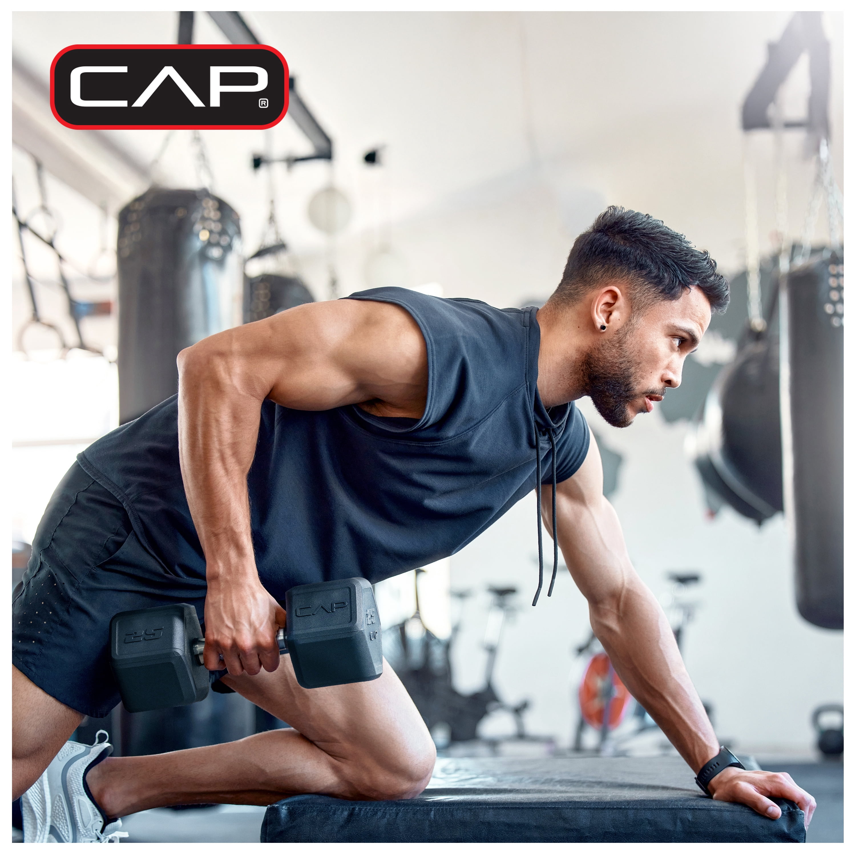 CAP 60 lb Rubber Coated Hex Dumbbell with Contoured Handle