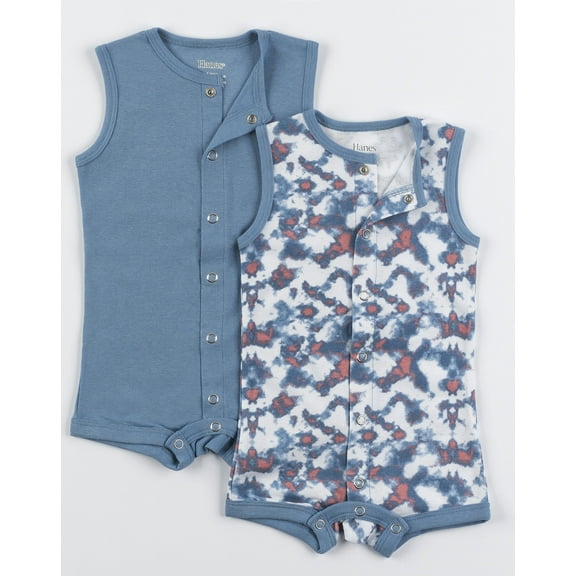 Hanes Flexy Baby Knit Sleeveless Rompers 2-Pack Full-Snap & 4-Way Stretch Boys & Girls