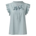 thumbnail image 5 of QASIEATN Trendy Essentials Clothing for Women: Delicate Sleeveless Blouse Bow Tie Neck Cap Sleeve Casual Shirt Fall Fashion Outfits for Women, 5 of 5