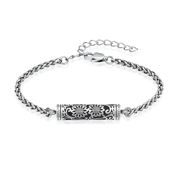Cremation Bracelet for Ashes for Women Men Stainless Steel Sunflower Cylinder Urn Adjustable Link Bangle Memorial Jewelry Loved Ones Ashes Holder Keepsake Ash Holder