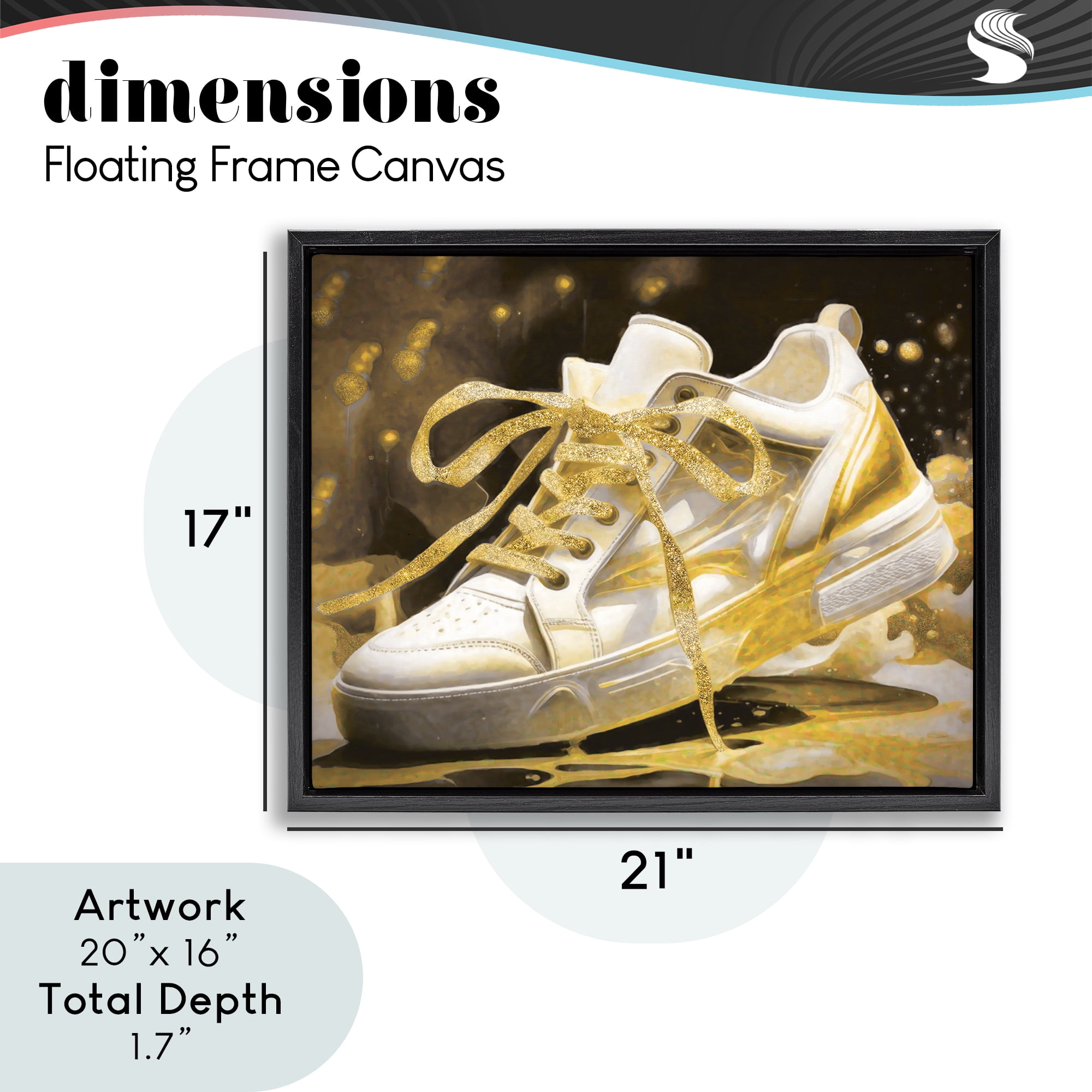 Stupell Industries Splashy Gold Sneaker Black Framed Floater Canvas Wall Art, design by Grotto Studios