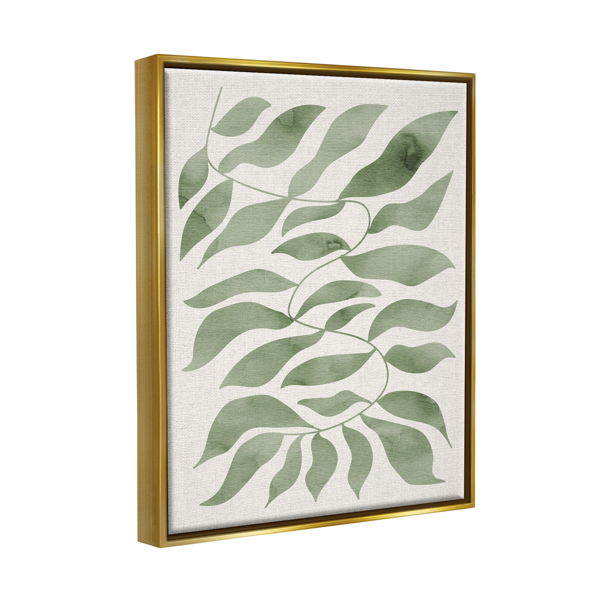 Stupell Industries Boho Plant Leaf Sprig Botanical & Floral Painting Gold Floater Framed Art Print Wall Art, 25 x 31