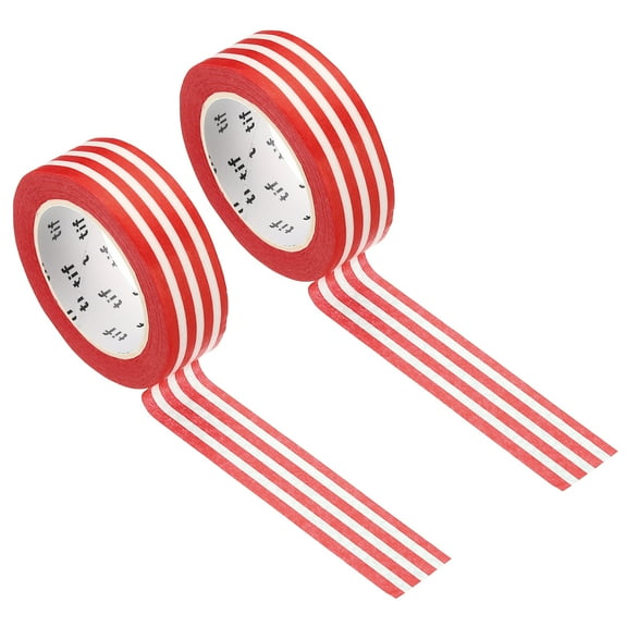 Uxcell Washi Tape 0.59 Inch x 10.93 Yards, 2 Roll Self Adhesive Horizontal Stripes Pattern Sticker Red