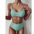 thumbnail image 2 of Sngxgn Bikini Set for Women Solid V Neck High Waisted Two Piece Swimsuit(Green,S), 2 of 7