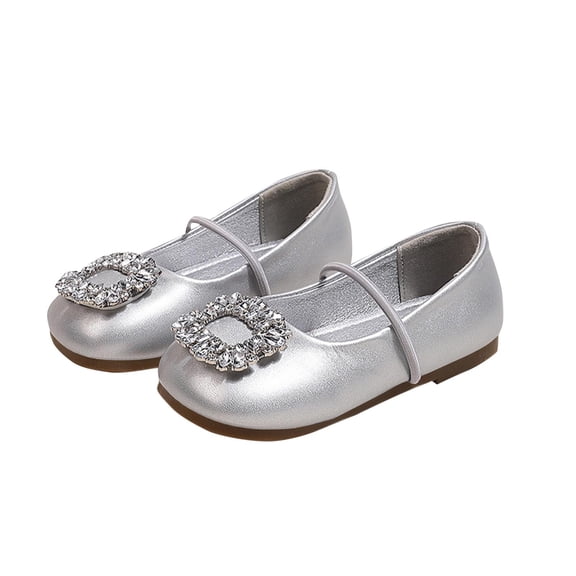 SYMSHOES Girls Sparkly Silver Flats with Rhinestone Buckle - Mary Jane Shoes for Flower Girl, Pageant & Party | Kids to Big Kids,Size 1.5 M