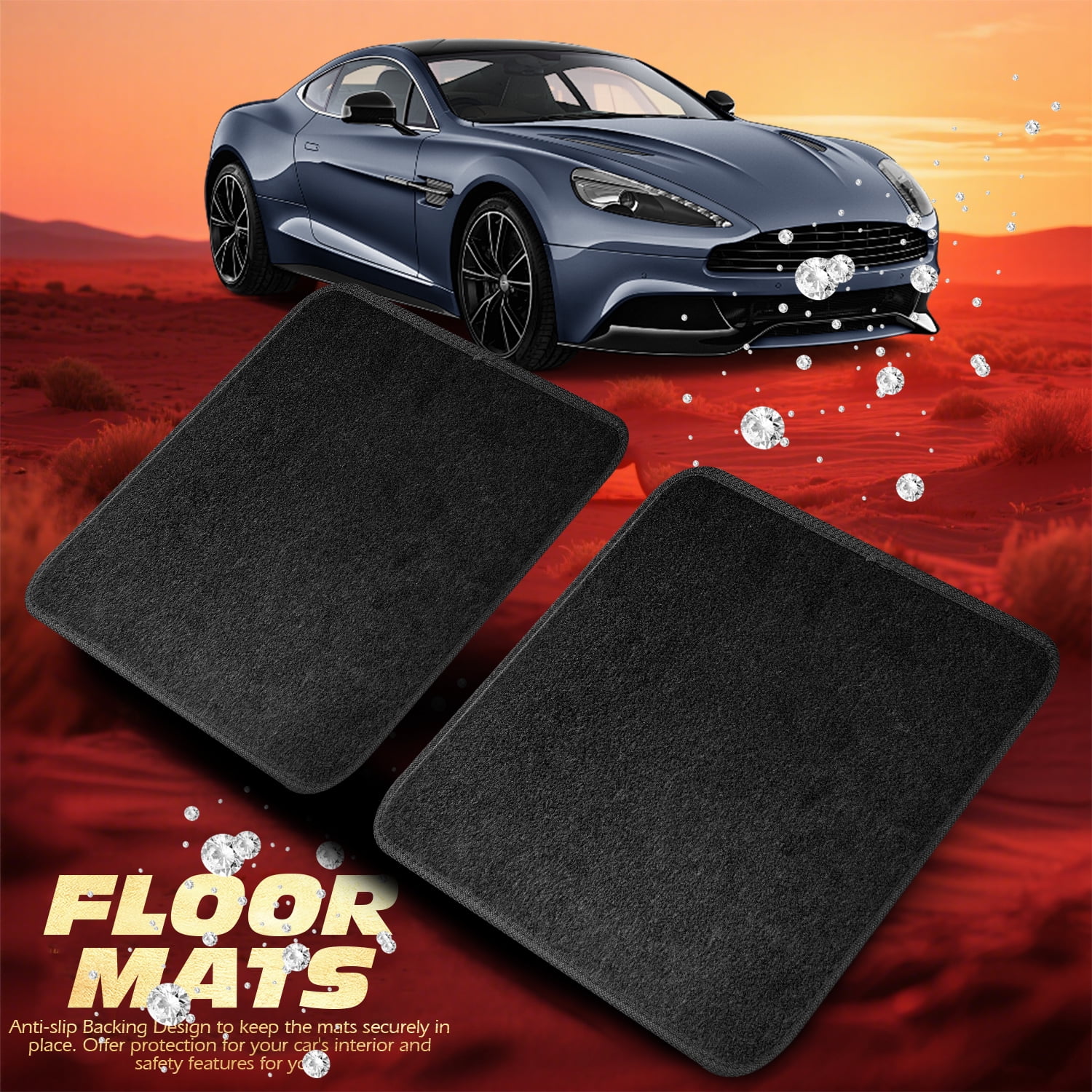 4 Pcs Bling Car Floor Mats with White Diamond Crystal, Universal Fit Carpet Liners for Women Girls, Non-Slip Waterproof (Black + White Diamond Crystal)