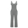 thumbnail image 6 of Lenpel Women's Fleece Overalls Fall Winter Warm V Neck Loose Casual Sleeveless Jumpsuits Strap Rompers with Pockets, 6 of 7