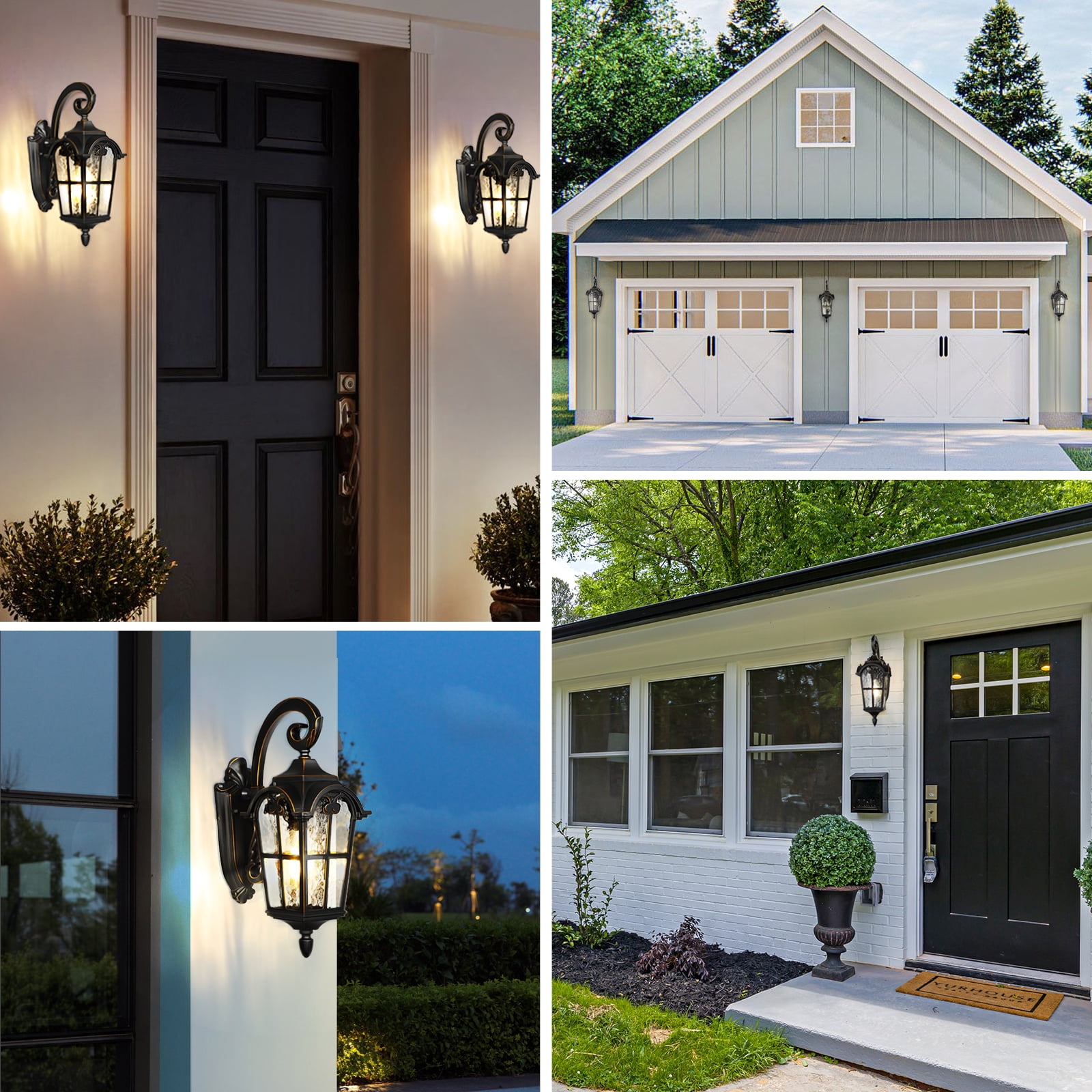 DEWENWILS Outdoor Wall Light Fixtures Outside Wall Sconce, Black Roman 17.7" H Exterior Wall Lantern, Anti-Rust & Waterproof, Water Ripple Glass, Wall Mount Porch Light for House, Garage, A19 bulbs